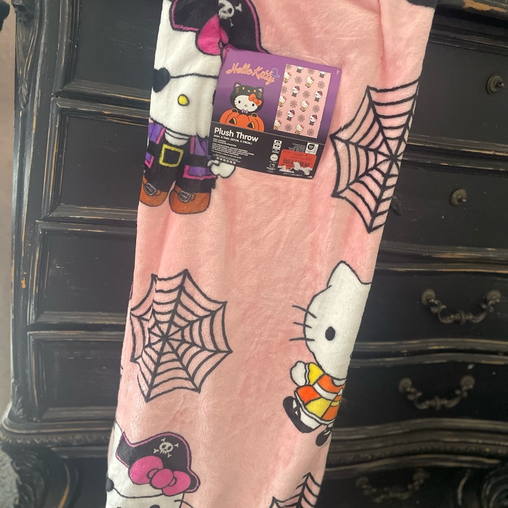 New Hello Kitty Pink and Black Halloween Plush Blanket
